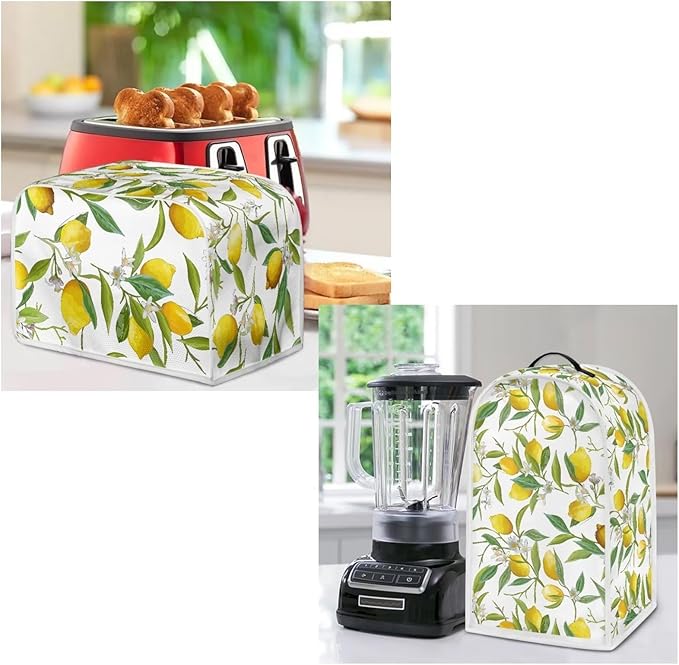 Fruit Theme Lemon Printed Appliance Covers Set Washable Kitchen Blender Dust Cover Bread Maker Toaster Cover 2 Slice Kitchen Accessories Size S