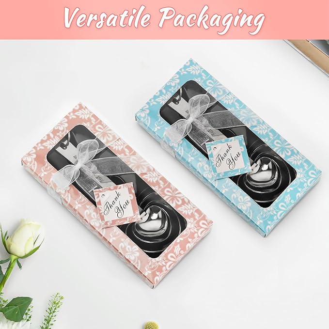 50 Packs Heart Shaped Measuring Spoons, Wedding Favors For Guests, Baby Shower Favors For Guests Bridal Shower Party or Wedding Favors Decorations With Individual Gift Boxes (PINK)