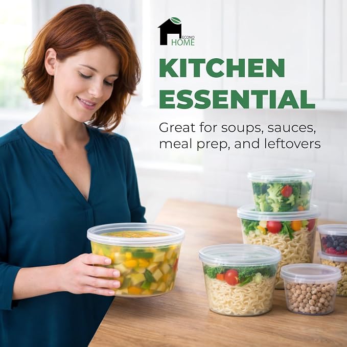 EconoHome Clear Deli Containers with Lids - 240-Pack, 8oz Plastic Containers with Lids for Food Storage, Meal Prep, Leftover, Restaurant Business, Takeout - Fridge, Microwave & Freezer-Safe
