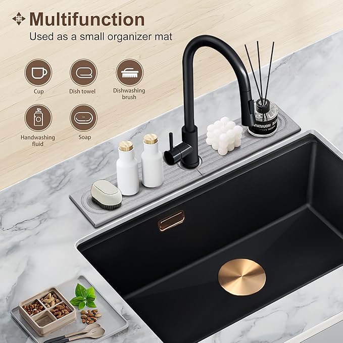 Faucet Mat for Kitchen Sink Diatomite Fast Drying Stone Sink Tray Absorbent Mat Faucet Splash Guard for Kitchen Sink and Bathroom Counter