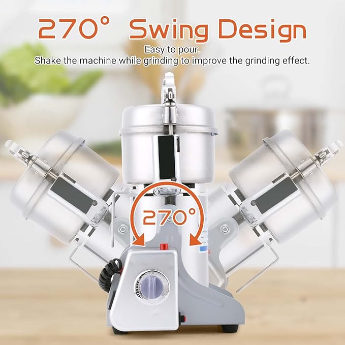 Electric Grain Mill Grinder 800g High-speed Grain Spice Herb 1800W Dry Grinding Machine 304 Stainless Steel Superfine powder High-speed Grain Mill 36000r/min for Kitchen Home and Commercial