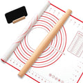 FoldTier Maple French Rolling Pin, Wood Rolling Pins for Baking with Silicone Baking Mat and Wood Base, Christmas Fondant Roller for Pie Crust Cookies Pastry Pizza Dough and Bread
