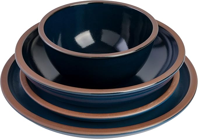 Gibson Elite Lagos Coupe Dinnerware Set, Service for 4 (16pcs), Blue