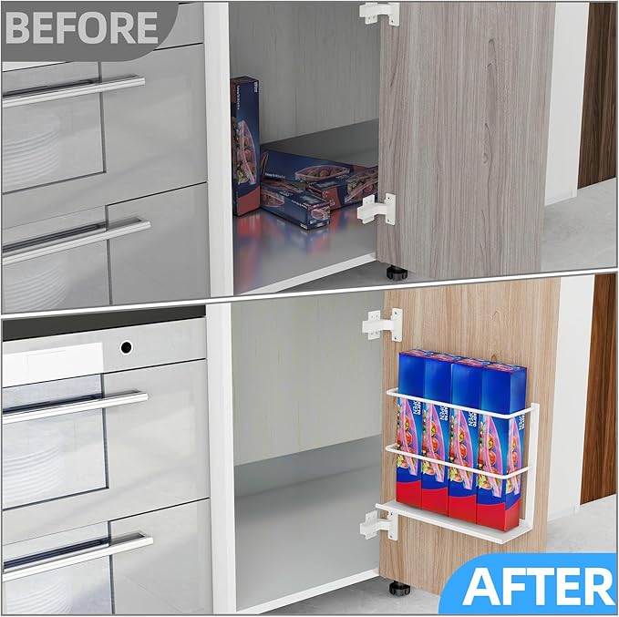Gypie 2 Pack Kitchen Wrap Organizer Door Mount, Aluminum Foil Holder Cabinet Door Organizer Cabinet Storage Basket for Kitchen Wrap/Food Bag Storage, White