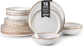 Herogo 18 Piece Stoneware Dinnerware Sets for 6, Plates and Bowls Dinner Dish Set, Irregular Handmade Dinning Ware Dishware for Home Kitchen, Microwave & Dishwasher Safe, Pearl White