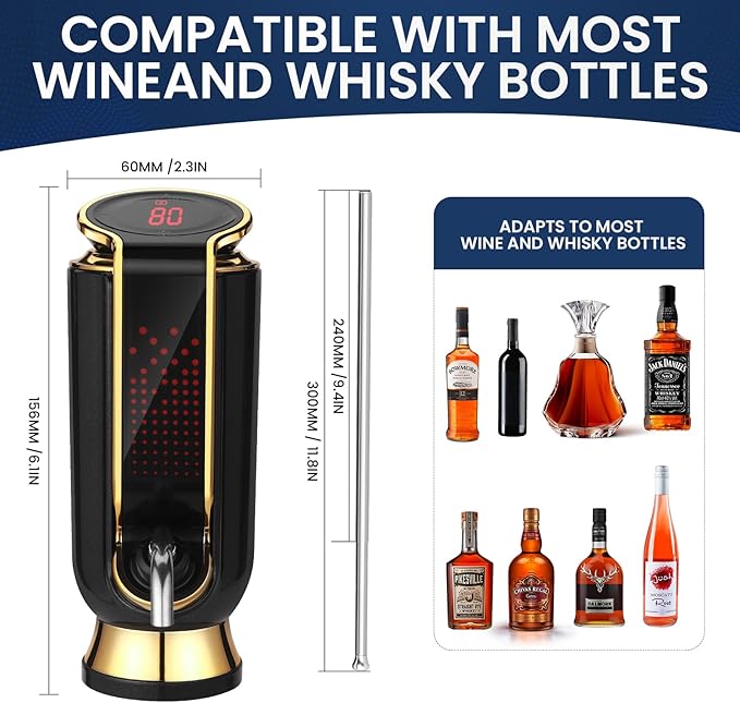 BLUBYEES Luxurious 4-in-1 Electric Wine Aerator, Decanter, Dispenser & Vacuum Saver with LED Display - Wine Pourer Gift for Women and Wine Lovers