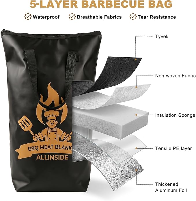 Allinside BBQ Blanket for Resting Meat - Extra Large Insulated Meat Resting Bag with 2 Meat Shredder Claws, 2 Silicone Heat-Resistant Gloves, Greeting Card & Lanyard | Reusable Grilling Accessory