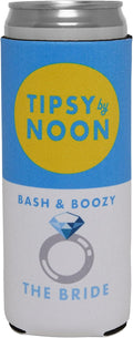 Funky Junque Bachelorette Party Favors Slim Can Cooler, Funny Bridesmaid & Bride Gifts for Girls Trip, Bridal Shower Decor & Accessories, 12 oz Skinny Can Covers - Tipsy by Noon - The Bride Single