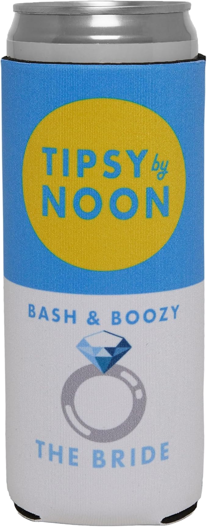 Funky Junque Bachelorette Party Favors Slim Can Cooler, Funny Bridesmaid & Bride Gifts for Girls Trip, Bridal Shower Decor & Accessories, 12 oz Skinny Can Covers - Tipsy by Noon - The Bride Single