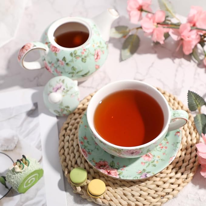 Tea Cup Set Ceramic Including 1 Teapot with lid 1 Tea Cup with 1 Sauser (Gg1)
