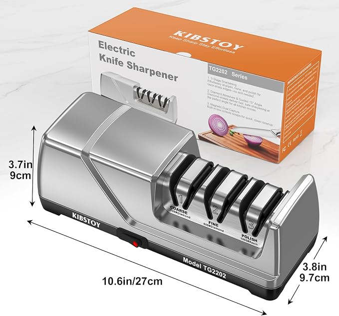 Knife Sharpener Electric, Professional 3-Stage 100% Diamond Sharpening System with 15° Precision Angle, Fast Blade Restoration, Polishing, Repair & Edge Refining & Outdoor Knives