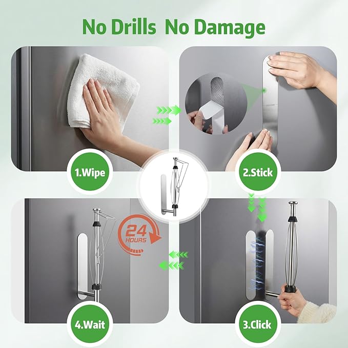 KIHOGEM Magnetic Paper Towel Holder for Fridge, Stainless Steel Paper Towel Holder Magnetic with Gravity-Weighted Arm, Kitchen Paper Towel Holder with 2 Metal Plates for Wall, Cabinet, RV