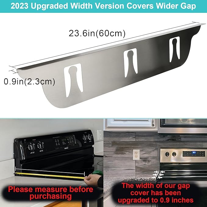 Stove Gap Covers - Stainless Steel, Kitchen Stove Counter Gap Cover Oven Gap Cover, Heat Resistant & Easy to Clean Stove Gap Filler, Upgraded Wider Top Suitable for Wider Stove & Counter Gaps (23.5")