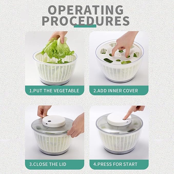 Electric Salad Spinner,4.5L Type-C Rechargeable Lettuce Spinner Automatic Salad Rotator Lettuce Washer and Spinner Dryer for Salad Greens, Lettuce, Fruits and Vegetables (White)