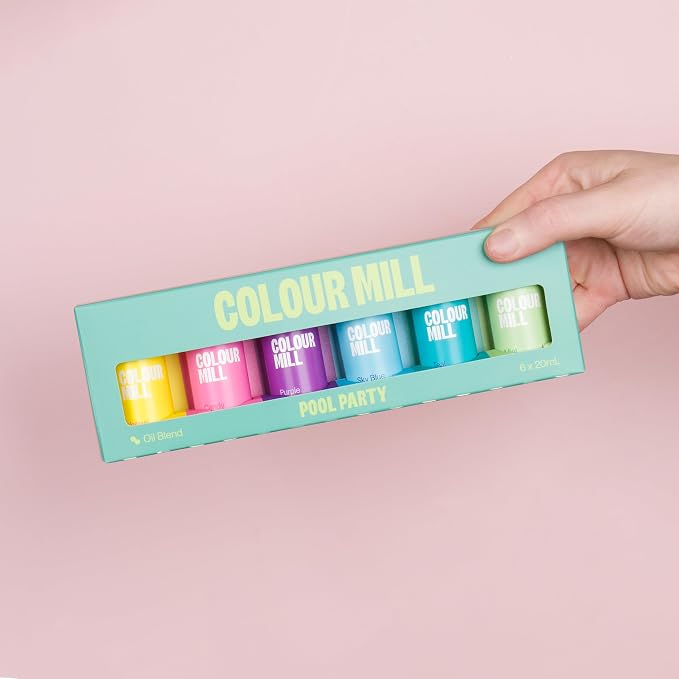 Colour Mill Oil Blend Food Coloring, Pool-Party Pack - 20 Milliliters Each of 6 Colors: Candy, Mint, Purple, Sky Blue, Teal and Yellow