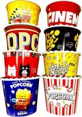 Modern Style Reusable Plastic Popcorn Box/Popcorn Containers/Popcorn Bowls Set for Movie Theater Night - (BPA Free - 8 Pack - 75 oz) (Mix 8-R)