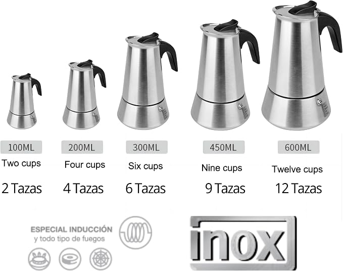 12 Cup Stovetop Espresso Maker Matte Stainless Steel Moka Pot Italian and Cuban Mocha Coffee Maker, Compatible with Gas, Electric, Ceramic, and Induction stovetops(20 fl oz/600 ml)