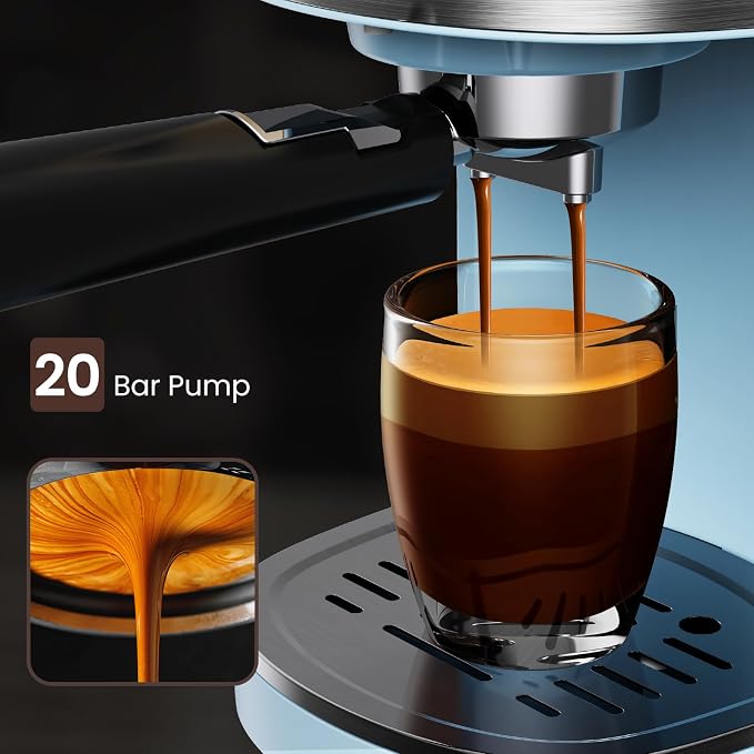 Electactic 20 Bar Espresso Machine, Professional Stainless Steel Coffee Maker with LCD Display, 45oz Removable Water Tank, Home & Office Espresso Maker for Cappuccino Latte Macchiato, Blue