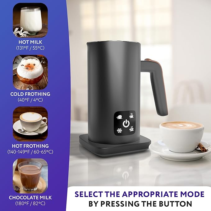 APQ Supply Black Electric Milk Frother and Steamer 11.8oz. Warm and Cold Foam Maker for Coffee. Functional 4-in-1 Automatic Milk Steamer and Frother for Latte, Hot Chocolate, Heating Baby Formula