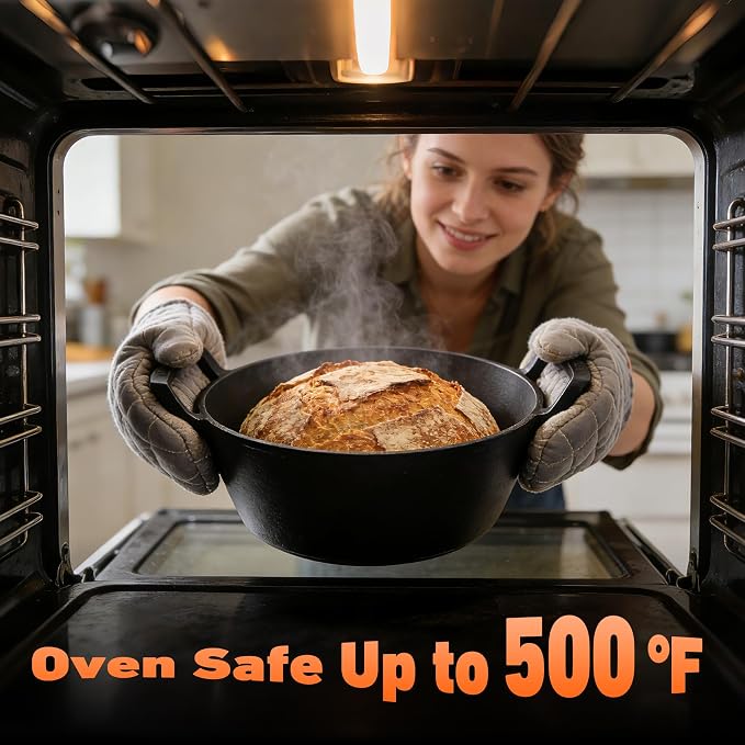 Onlyfire Cast Iron Dutch Oven, Heavy-Duty Dutch Oven Pot with Lid & Handle for Induction, Gas & Oven and Campfire, Cast Iron Skillet Cookware for Bread, Frying, Baking, 5.5 Quart