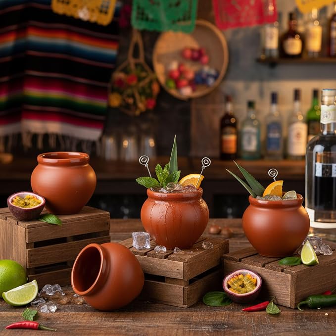 Gejoy 12 Pcs 3oz Cantaritos De Barro Clay Jar Mexican Clay Mugs Fiesta De Barro Mexicanos Cocktail Glasses for Tequila, Margaritas, Mojitos Cold Hot Drinks (Terracotta)