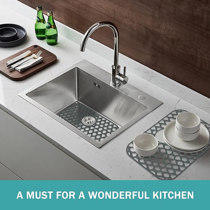 SAMSIER Silicone Sink Protectors Mats (13x11 & 14x12 & 16x12 & 18x16 & 19x14 & 21x16 & 22x13 & 25x16 & 26x14 & 28x14 & 30x16) for Bottom of Kitchen Sink (19”x14”, Rear Drain)