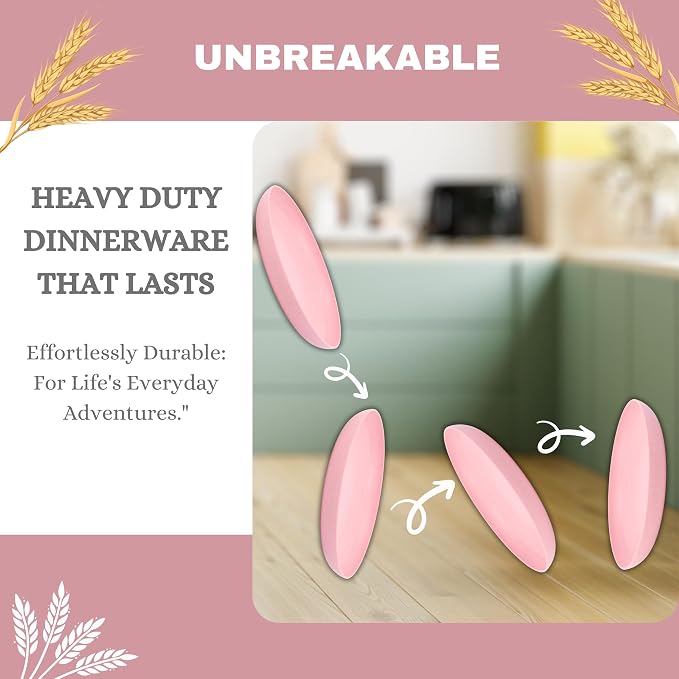 ECOSTAR Wheat Straw Dinnerware Sets Unbreakable Plates Bowls and Cups Reusable Utensils Dishwasher Microwave Safe Bowls and Plates Sets (Pink)