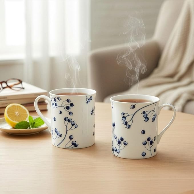 STP GOODS Porcelain Mug 13.5 fl. oz. - Set of 2 in Gift Box Coffee Cup, Gift for Women and Men (Azur de Limoges)