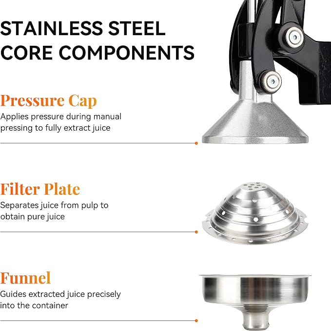NCUE Cast Iron Juicer, Manual Juicer Hand Press for Citrus Pomegranate | Heavy-duty Body, Food-Grade 304 Stainless Steel, Detachable Easy Clean, Ergonomic Lever, Non-Slip Base for Home & Commercial