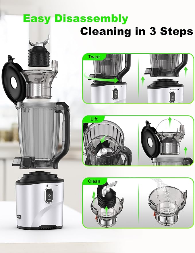 Cold Press Juicer 2026 Upgrade 6.5" Wide Feed Chute Masticating Juicer | 2.95L Large Capacity Slow Juicer for Whole Fruits & Vegetables, High Juice Yield, Easy Clean, BPA Free for Family