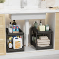 Bamboo Under Sink Organizer Adjustable Height 2 Tier Bathroom Organizer Pull Out Cabinet Storage Kitchen Heave Duty Wood Slide Ou Shelf for Kitchen Bathroom (Black, 2 Packs) (Black, 2 Packs)