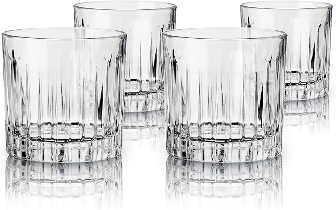 Viski Reserve Milo 10.5 oz Clear Crystal Whiskey Glasses Set of 4, Italian-Made Glassware for Vodka, Bourbon, Manhattan, Housewarming Gifts for Men, Wedding & Birthday Gifts, Home Bar Accessories