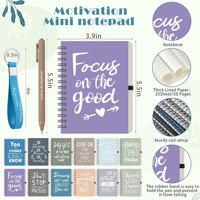 Skylety 12 Sets/48 Pcs Employee Appreciation Gifts 16oz Inspirational Plastic Cups Spiral Notebooks Ballpoint Pens Keychains Bulk Thank You Cup for Employee Coworker (Light Morandi)
