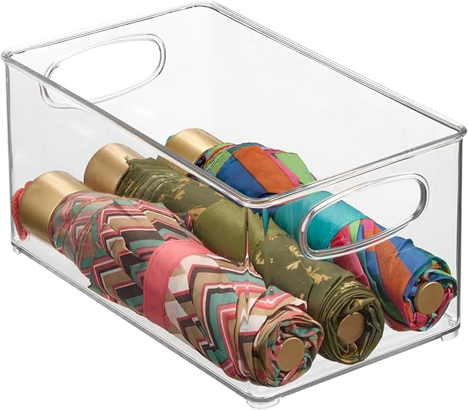mDesign Plastic Home Closet Organizer - Basket Storage Holder Bin w/ Handles for Bedroom, Bathroom, Cabinet Shelves, Entryway, and Hallway - Holds Sweaters, Purses - Ligne Collection - 2 Pack - Clear