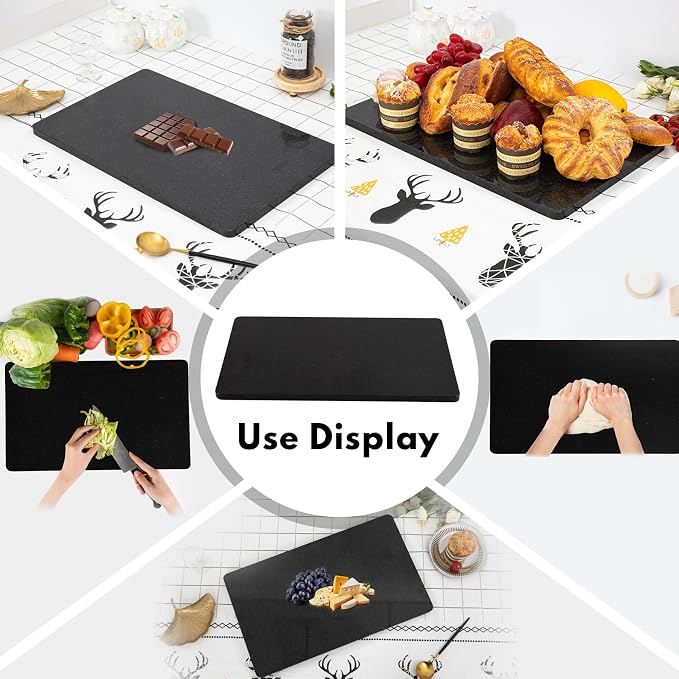 Lovdeco Black Marble Cutting Board, 20x12 Inch Stone Pastry Board For Kitchen, Black Marble Slab With Non-Slip Feets, 1 Piece