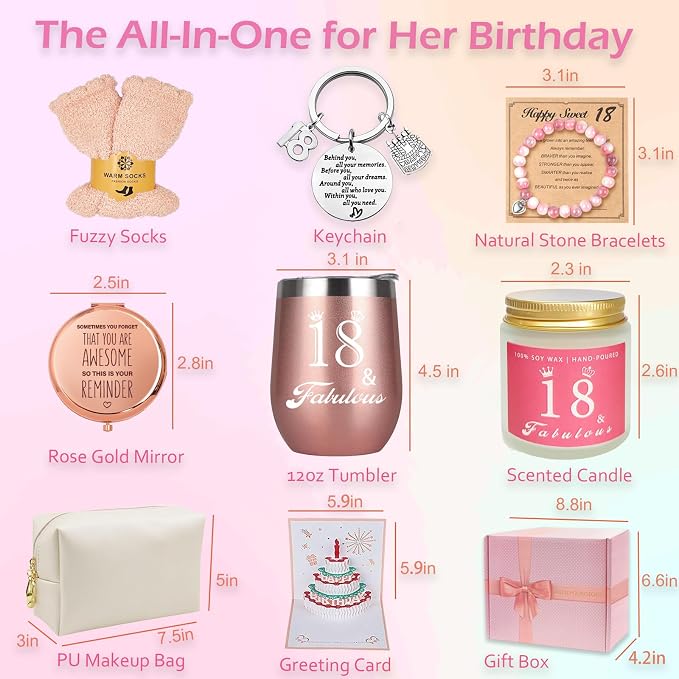 18th Birthday Gifts For Girls, 18 Year Old Girl Birthday Gifts, Happy 18th Birthday Basket Gifts Box for Best Friends Female Daughter Sister Her Girlfriend Coworker Bestie Women Birthday Unique