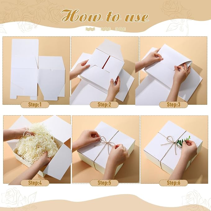 Reallnaive 6 Sets Baby Shower Prizes for Game Winners, Baby Shower Favors Glass Cup Scented Candles Hand Cream Pens Gift Box with Raffia for Gender Reveal Wedding Bridal Party Prizes (Beige Brown)