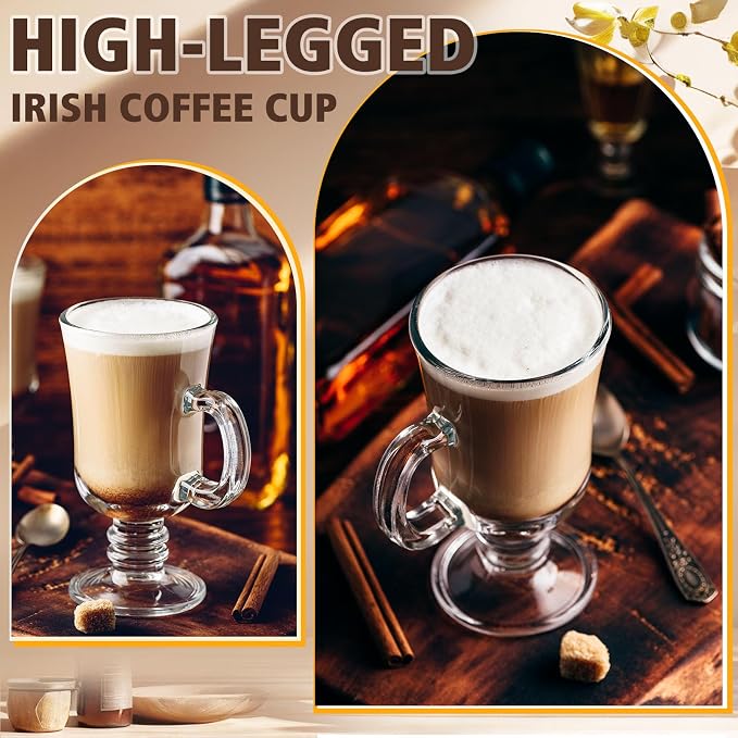 Sieral 18 Pieces Irish Coffee Mugs Bulk 8.5 oz Irish Coffee Glass with Handle Clear Glass Mugs for Wedding Prom Graduation Party Ice Cream Tea Hot Chocolate Espresso Cappuccino Latte Cups