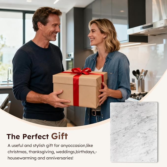 Diflart Natural Marble Stone Cutting Board for Kitchen, 16x20inch, Carrara White, Marble Slab with Non Slip Feets for Pastry, Cheese, Charcuterie, Baking, Rolling Dough, Chocolate Tempering