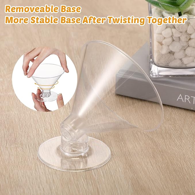 Yinkin 50 Pcs 5 oz Plastic Martini Glasses Disposable Clear Cocktail Dessert Parfait Glasses Unbreakable Mini Martini Cups for Wedding Party Bowl Wine Ice Cream (Stemless)