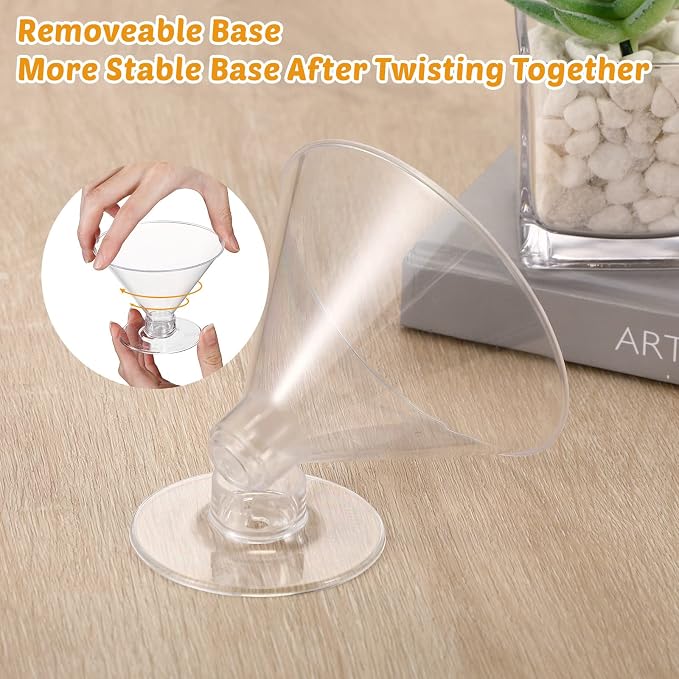 Yinkin 24 Pcs 5 oz Plastic Martini Glasses Disposable Clear Cocktail Dessert Parfait Glasses Unbreakable Mini Martini Cups for Wedding Party Bowl Wine Ice Cream