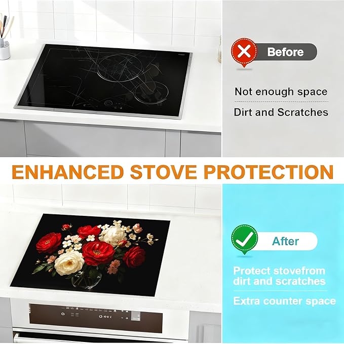Stove Top Covers for Electric Stove, Heat-Resistant Glass Stove Top Cover Protector, Induction Cooktop Protector Mat for Kitchen 28.3 x 20.5 inches (rose)