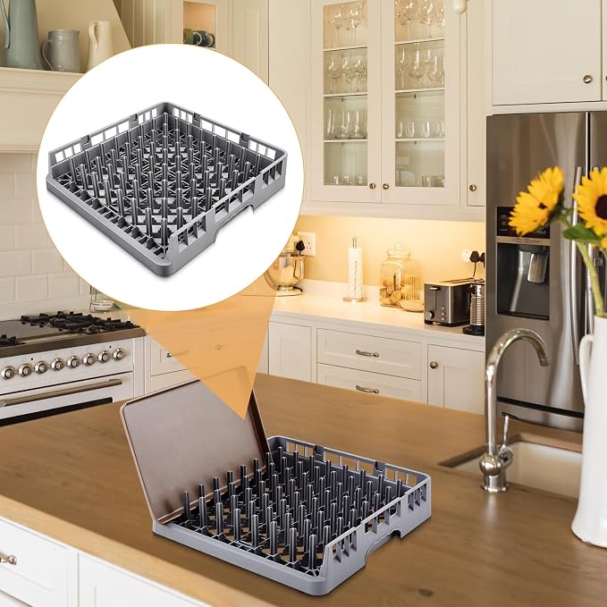 Aurelema Commercial Dishwasher Tray Rack, Commercial Dish Drying Rack, Polypropylene Full Size Flatware Tray for Hotel Canteen Kitchen Restaurant Tableware Plate and Bowl(Peg Dish Opening,Gray,1 Pack)