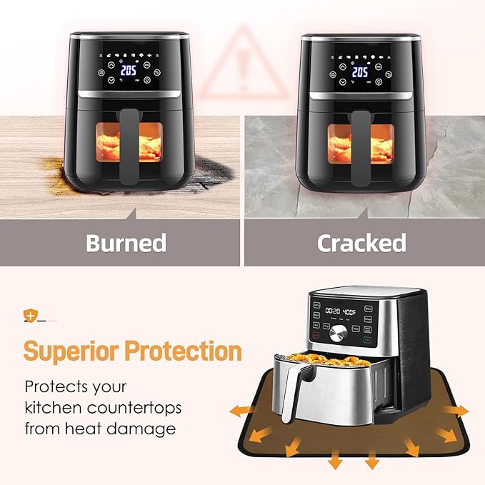 Heat Resistant Mat for Air Fryer, 15 x 18in Heat Resistant Mat for Countertop, Fireproof Silicone Countertop Protector Appliance Slider Hot pod for Air Fryer, Coffee Maker, Toaster, Oven, Light Brown