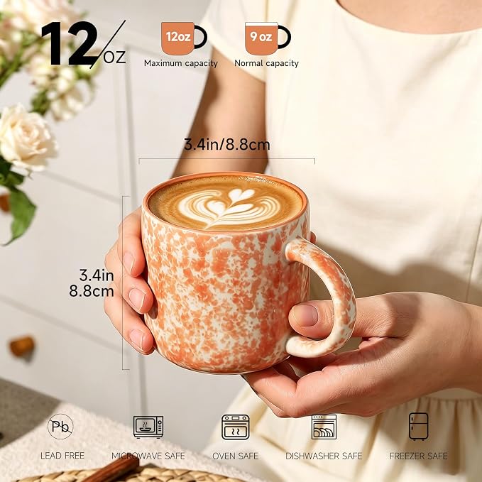 MONITO 12 OZ Coffee Mugs Set of 6, Modern Coffee Mugs Set with handle for Tea/Latte/Cappuccino/Milk/Cocoa.