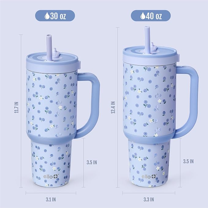 Ello Oasis 30 oz Tumbler with Handle & Retracting Straw | Reusable Insulated Stainless Steel Cup 100% Leakproof, Gifts for Teens Women Men | Keeps cold for 23 Hours | Cup Holder Friendly | Blueberries