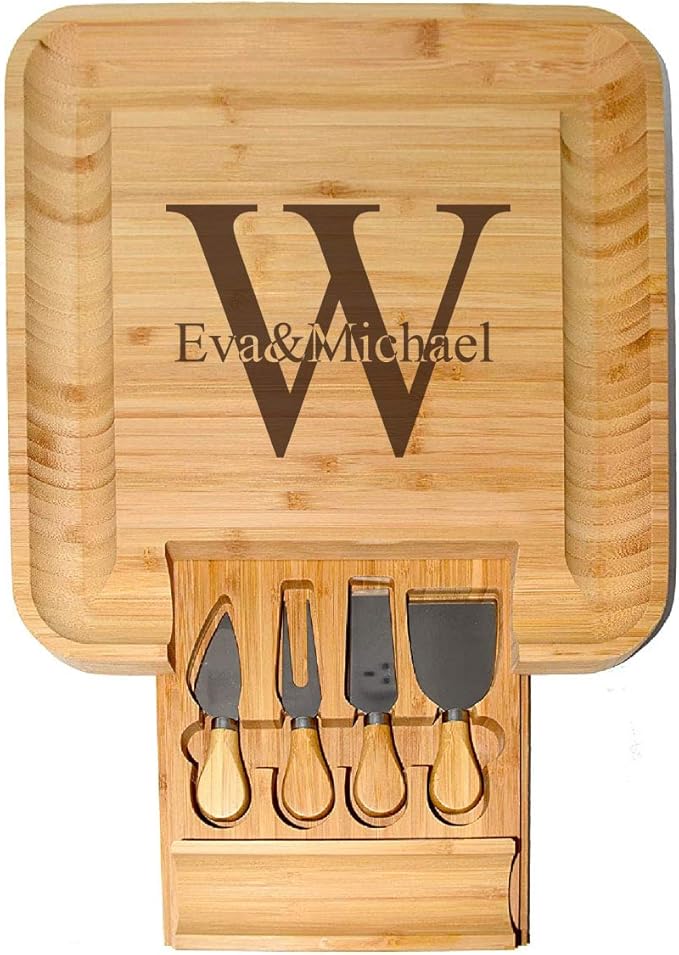 BT Trendz Personalized Charcuterie Board/Customized Bamboo Cheese Board/Serving Tray and Knife Set - Perfect Corporate, Wedding, Closing, Realtor, Birthday, Housewarming Gift - Gift for Dad/Mom (03)