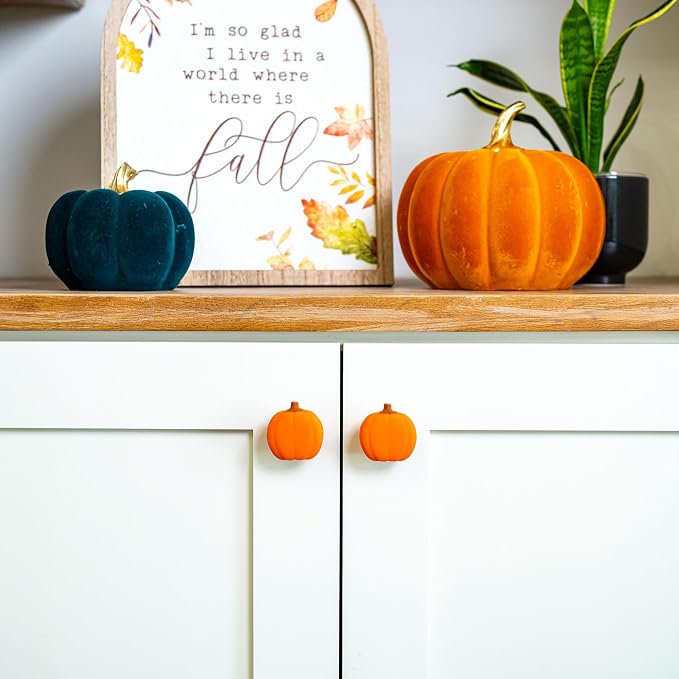 Knobēz: Decorative Knob Covers - Pumpkin - 12pk - Stretch Over Hardware Decorations, Cozy Seasonal Autumn Colors, Kitchen-Bathroom-Dressers-Home