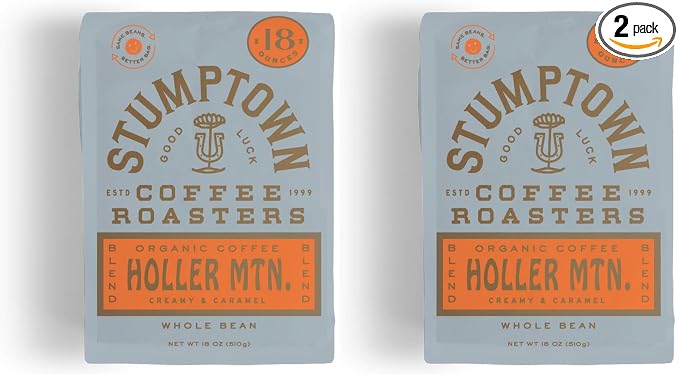 Stumptown Coffee Roasters, Medium Roast Organic Whole Bean Coffee - Holler Mountain 18 Ounce Bag with Flavor Notes of Citrus Zest, Caramel and Hazelnut (Pack of 2)
