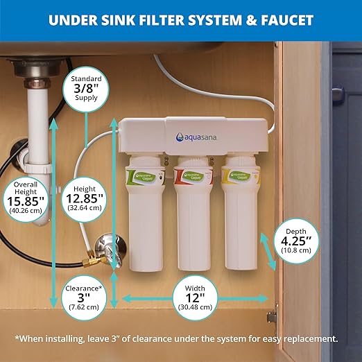 Aquasana Under Sink Water Filter System - Reduces PFAS, Lead, & Chlorine in Drinking Water - Under Counter Claryum Filtration for Kitchen - 3-Stage Max Flow - Brushed Nickel Faucet - AQ-5300+.55
